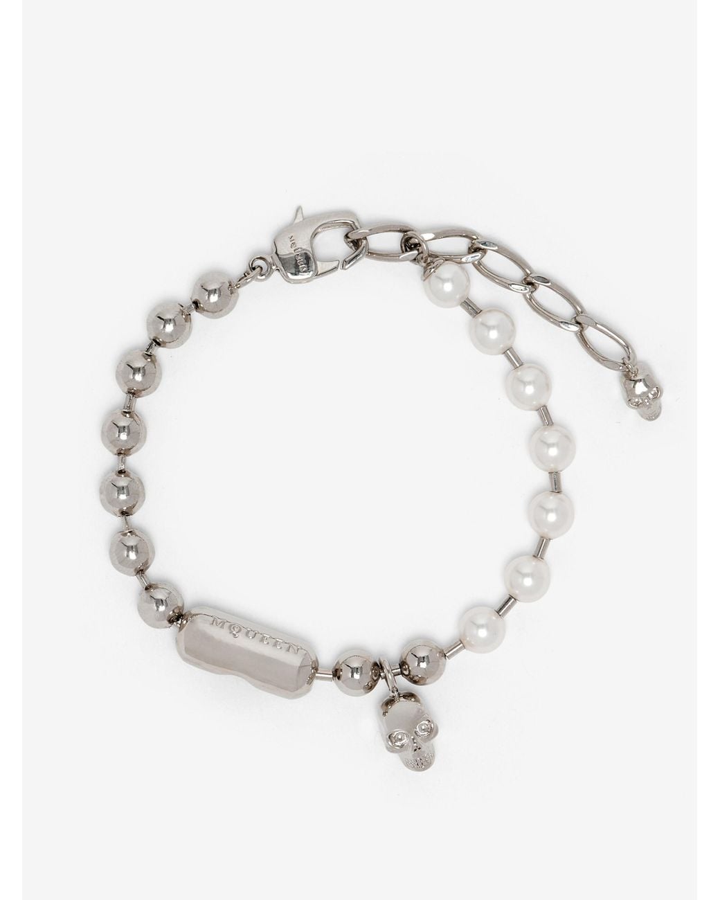 McQueen Metallic Skull & Pearl Bracelet for men