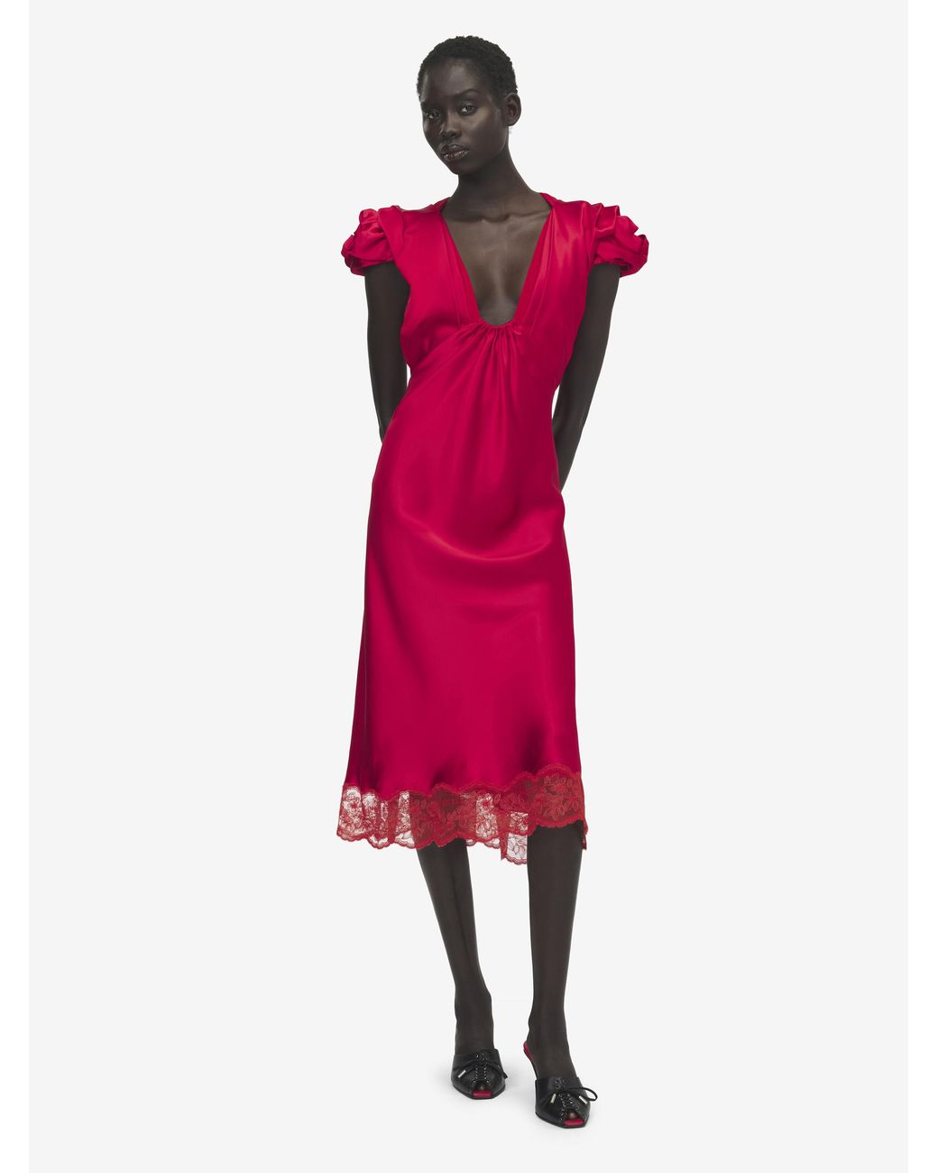 McQueen Gathered Sleeve Midi Dress