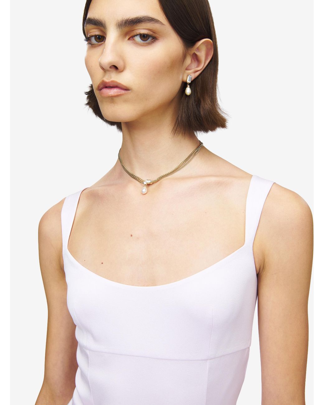 McQueen White Skull & Crystal Earrings