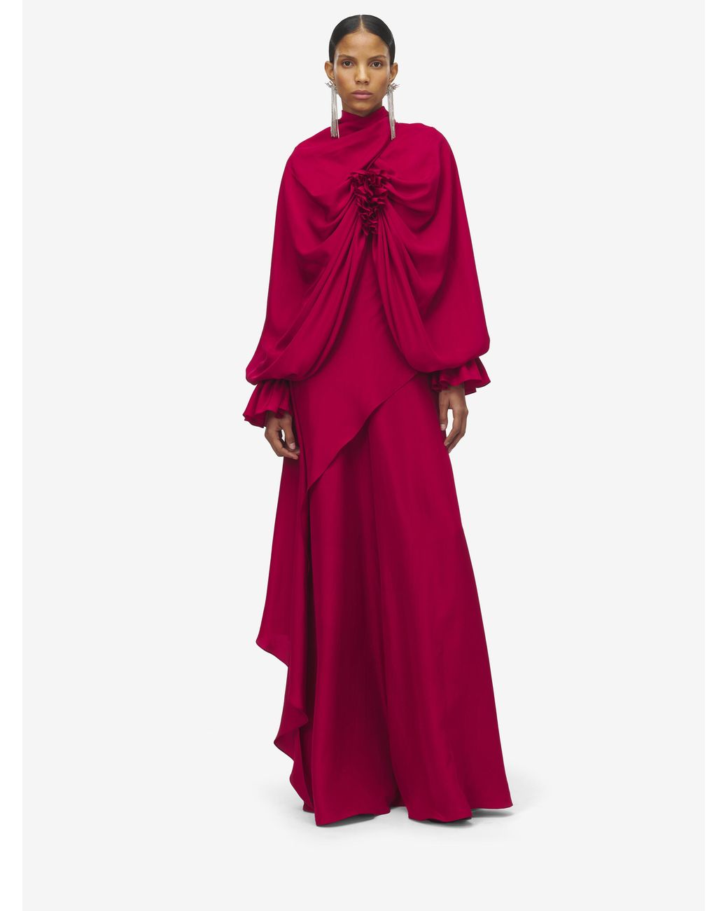 McQueen Red Draped Long Evening Dress