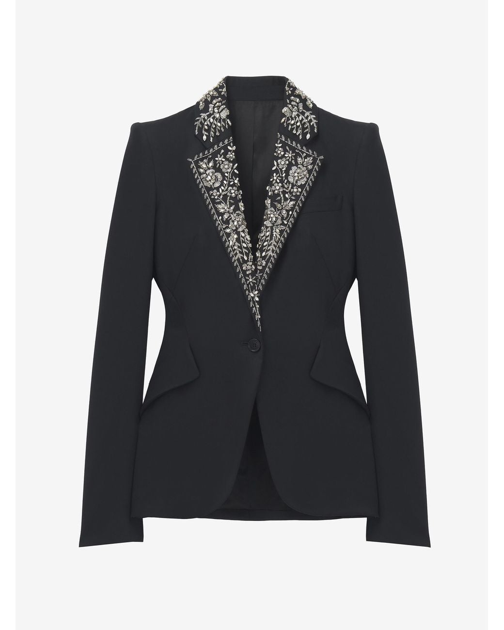 McQueen Black Embroidered Lapel Single-Breasted Jacket