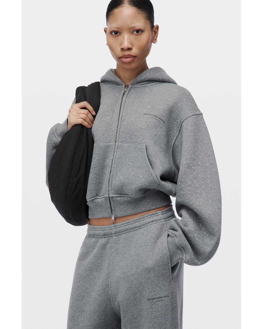 Alexander Wang Pink Crystal Hotfix Zip-Up Hoodie