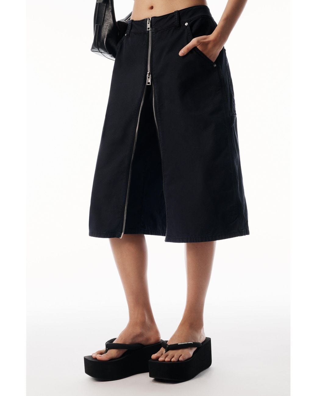 Alexander Wang Blue Midi Skort With Front Zip And Utility Details