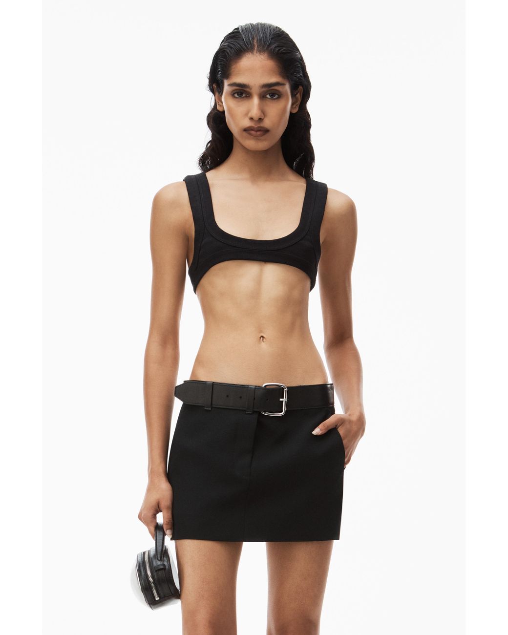 alexanderwang LOGO ELASTIC BRA IN RIBBED JERSEY BLACK