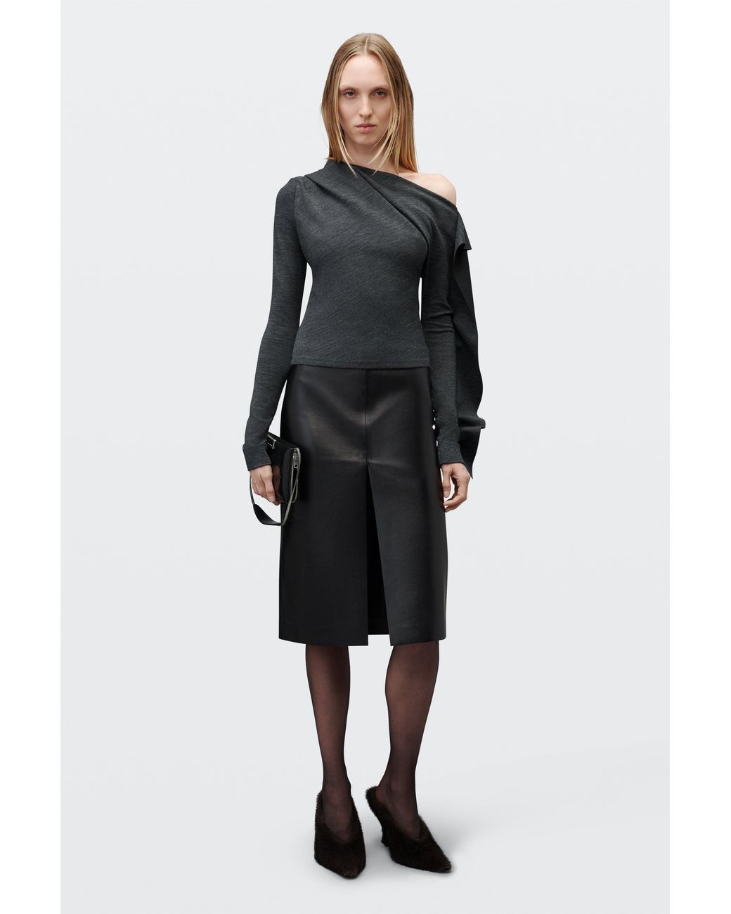 Alexander Wang Black Asymmetric Drape Top