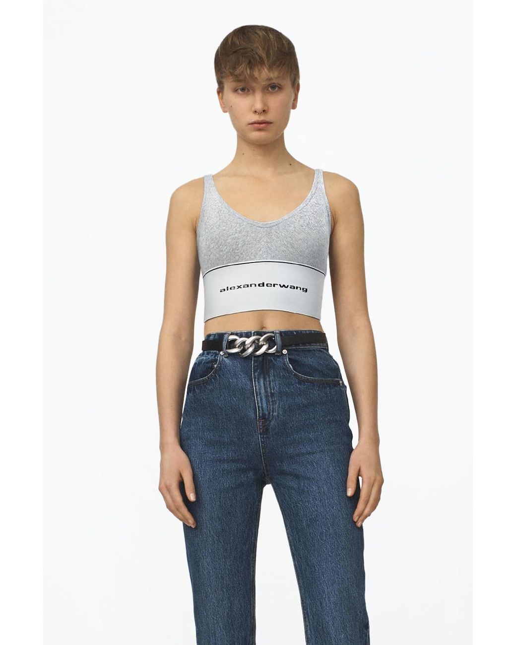 Alexander Wang Cropped Logo Bra in Black & White