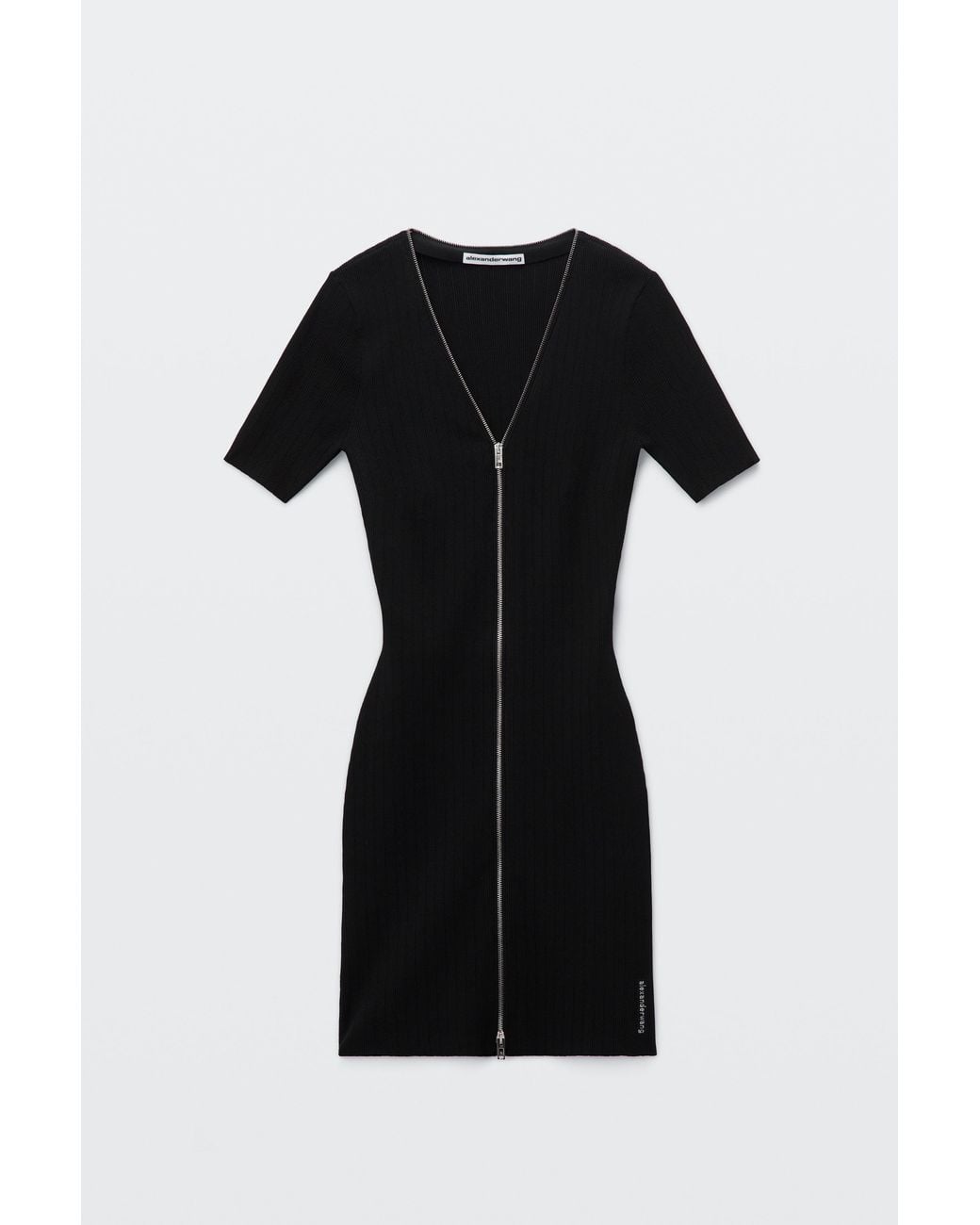 Alexander Wang Black Pointelle Knit Mini Dress With Front Zip