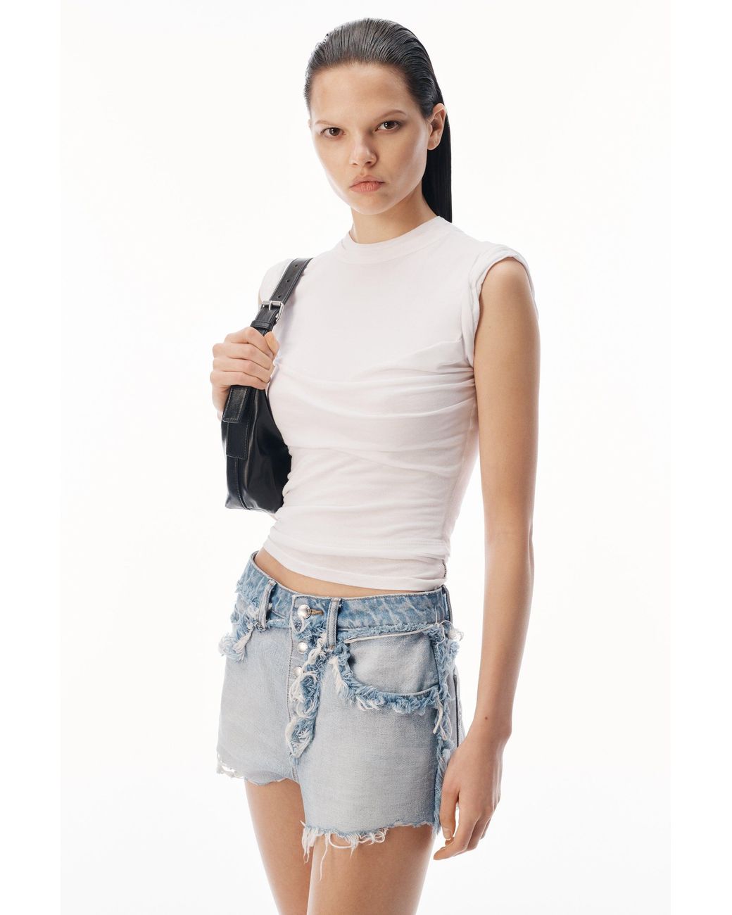 Alexander Wang Blue Logo-Embossed Mid-Rise Inverted Denim Short