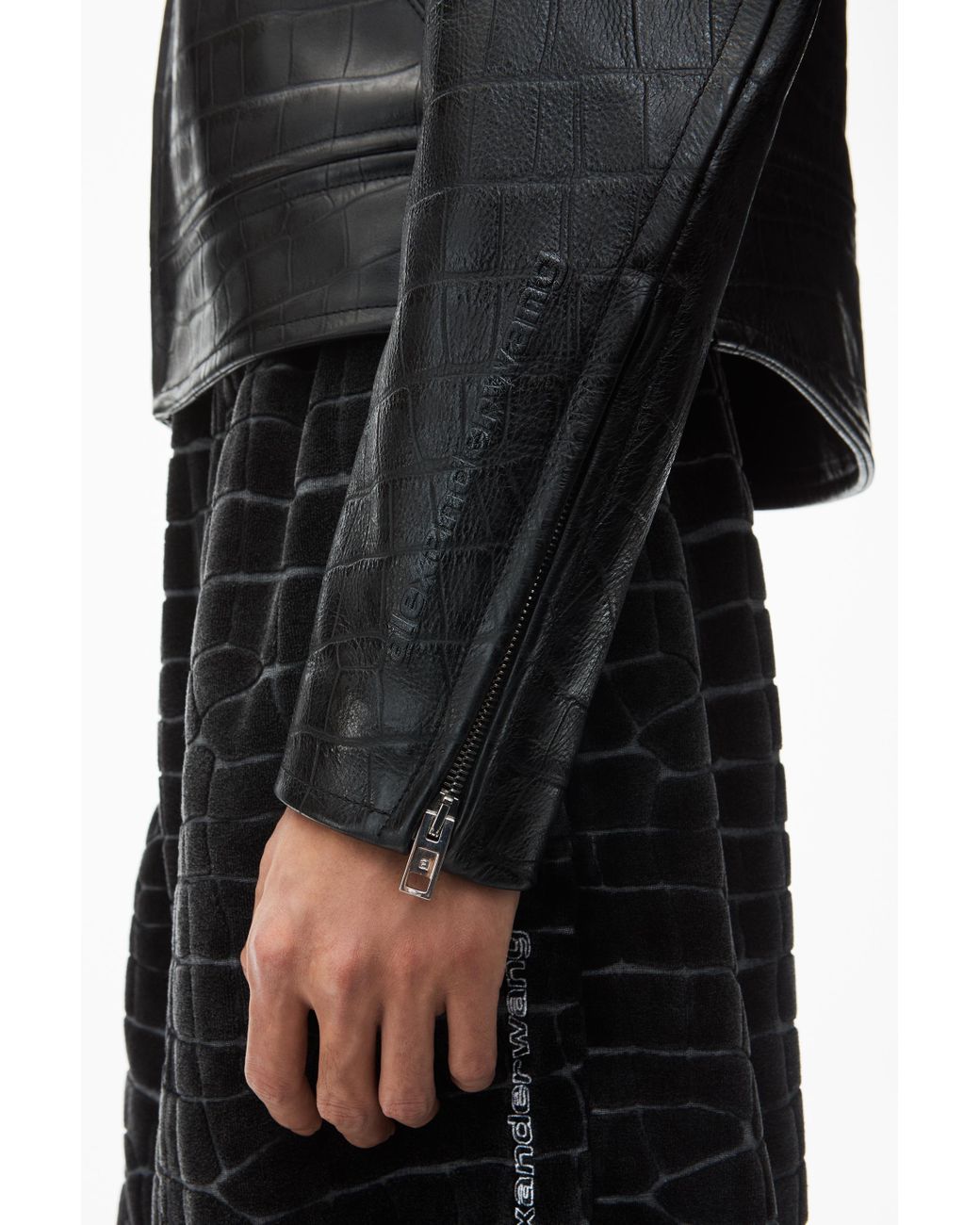 【ALEXANDER WANG】CROC LEATHER JACKET XS Alexander Wang Collarless Croc-embossed Leather Jacket in