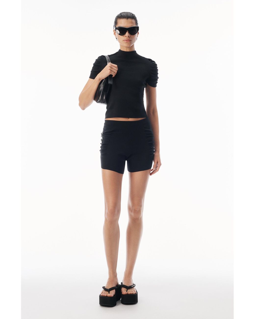 Alexander Wang Black Ruched Logo Mini Short