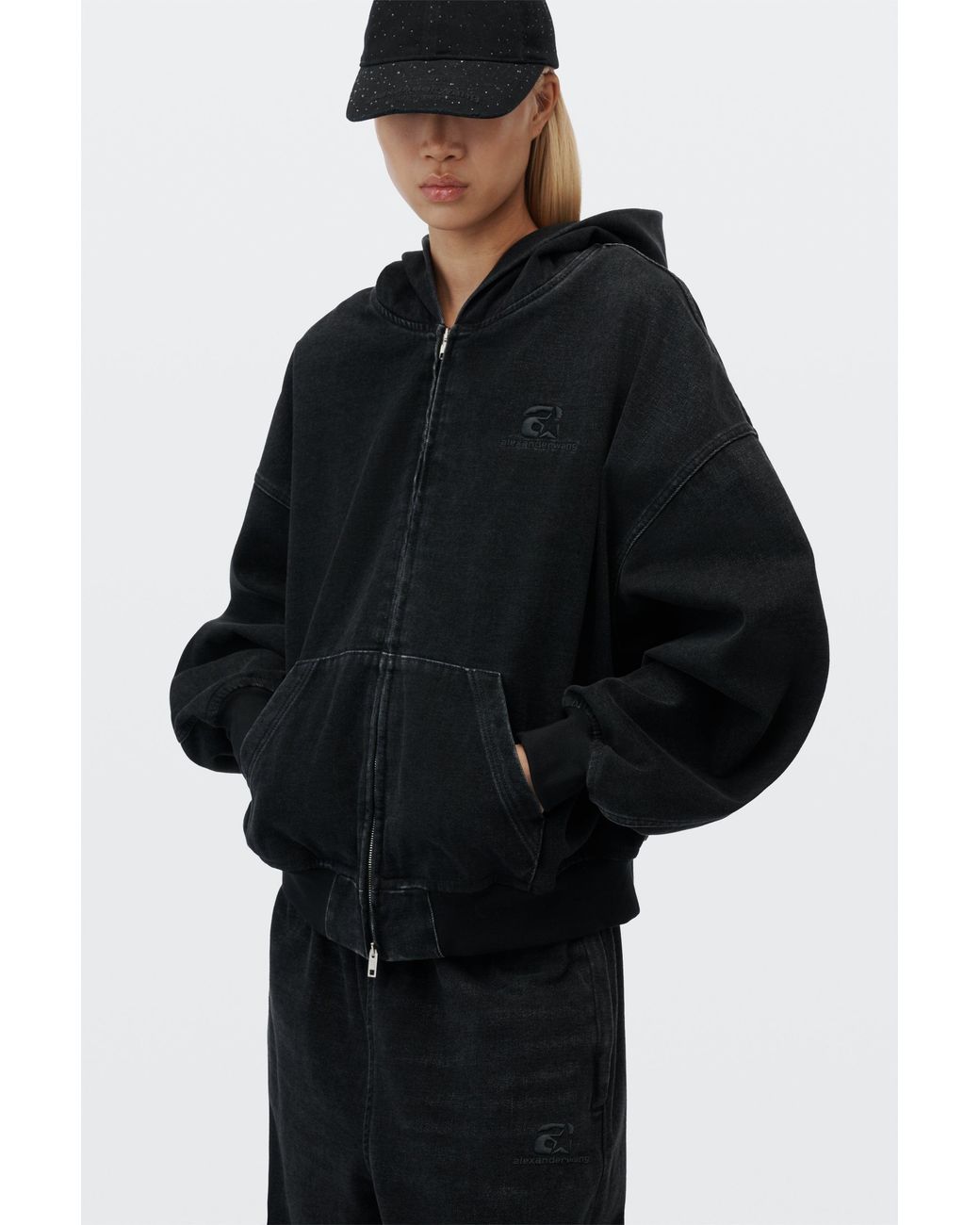 Alexander Wang Black Brushed Denim Oversized Hoodie