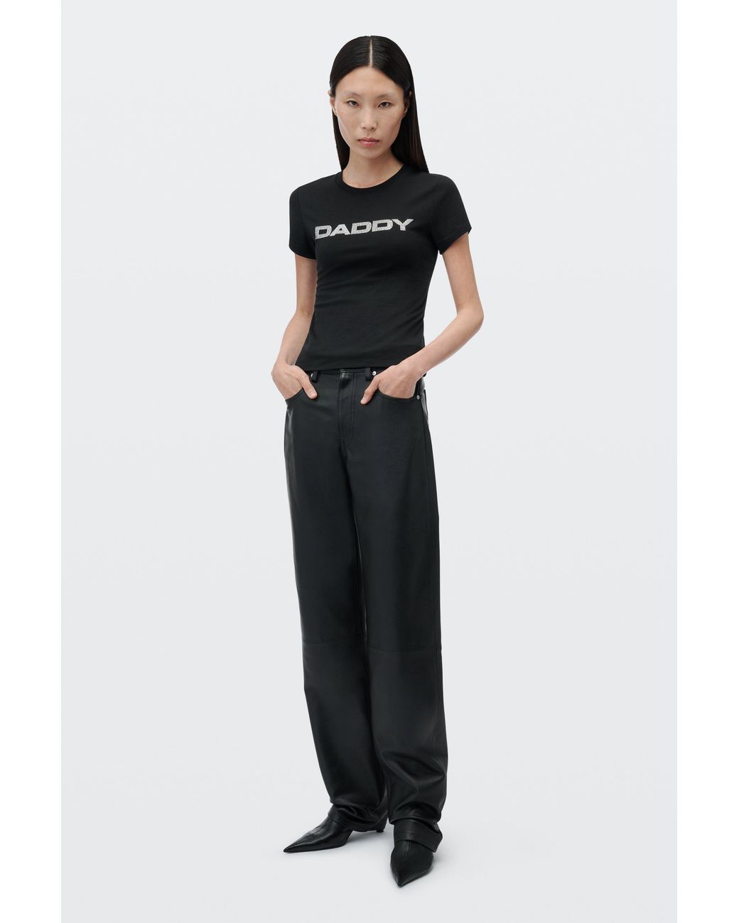 Alexander Wang Black Crystal Hotfix Graphic Fitted Tee