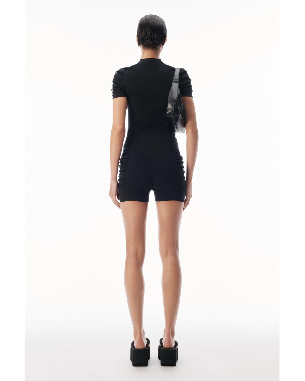 Alexander Wang Black Ruched Logo Mini Short
