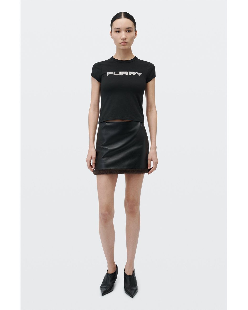 Alexander Wang Black Crystal Hotfix Graphic Fitted Tee