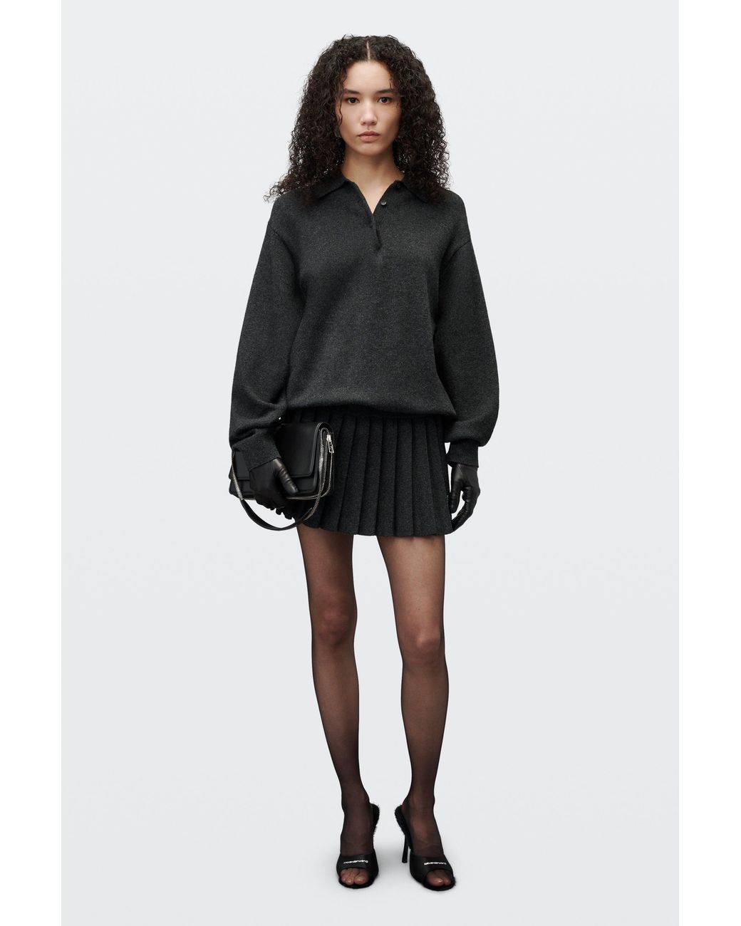 Alexander Wang Black Polo Dress With Heat Pressed Skirt