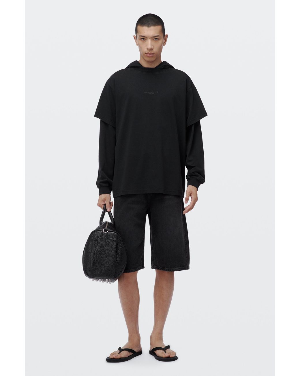Alexander Wang Black Logo Print Pre-Styled Long Sleeve Hooded Tee