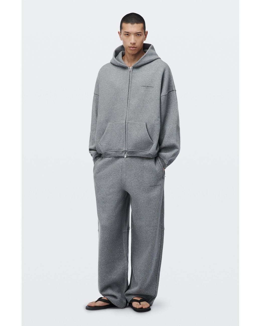 Alexander Wang Gray Crystal Hotfix Mid-Rise Sweatpant