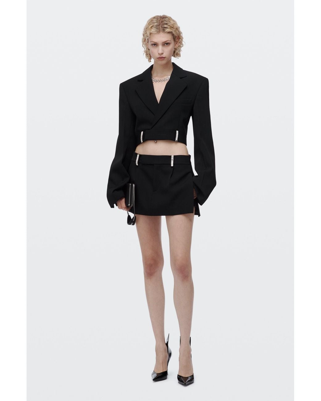 Alexander Wang Black Crystal Beltloop Mid-Rise Mini Skort