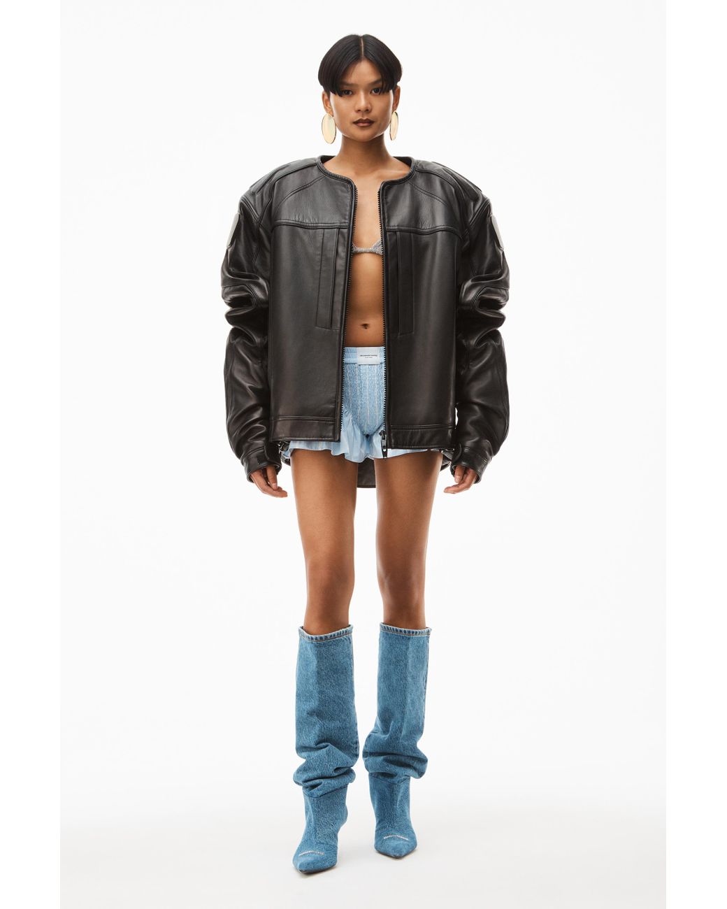 オーバーサイズ☆【alexanderwang】Boxy Moto ジャケット Alexander Wang Oversized Moto Jacket In Buttery Leather in