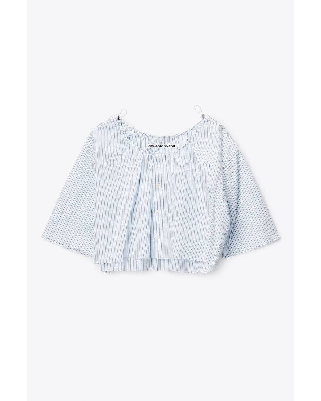 Alexander Wang Blue Off-Shoulder Cropped Shirt With Bungee Drawcord