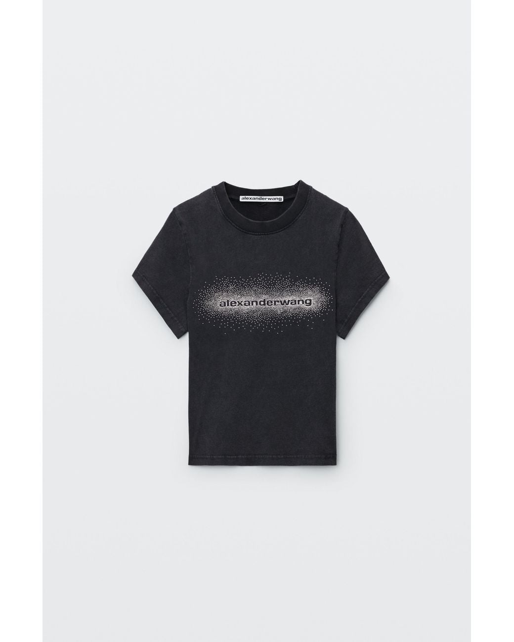 Alexander Wang White Crystal Hotfix Logo Shrunken Short Sleeve Tee