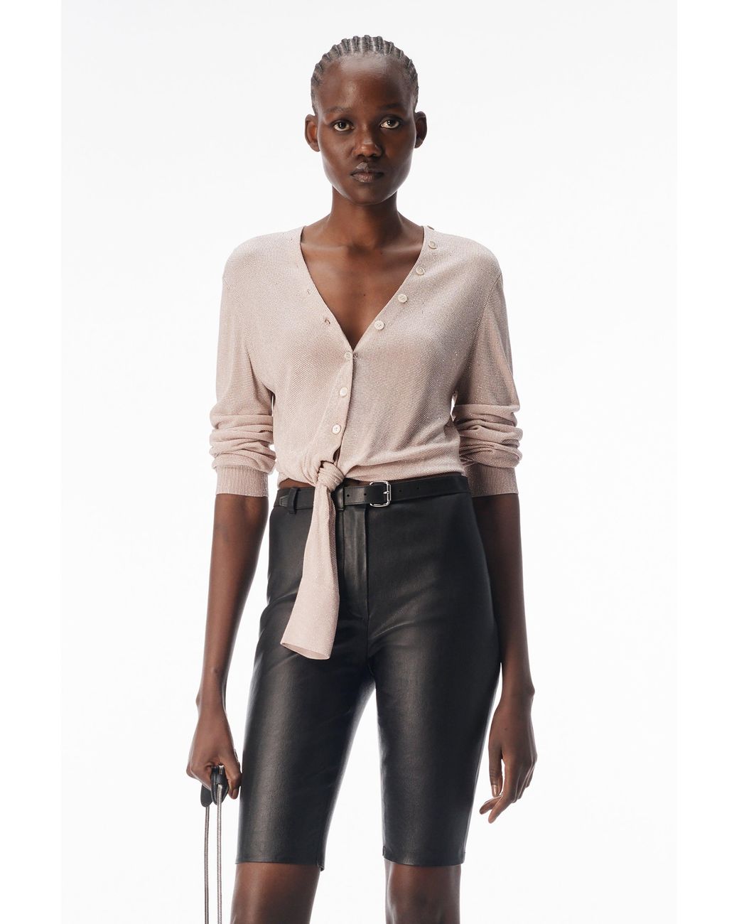 Alexander Wang Black Crystal Hotfix Knotted Deep V-Neck Cardigan