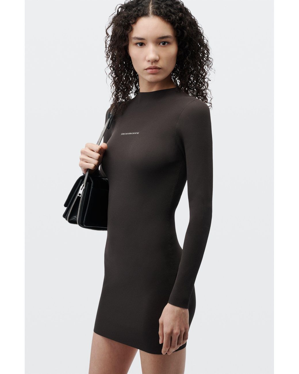 Alexander Wang Black Textured Logo Crewneck Dress