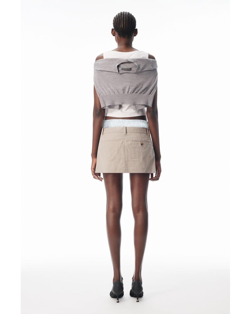 Alexander Wang Natural Pleated Mini Skort With Boxer Waistband And Zip Details
