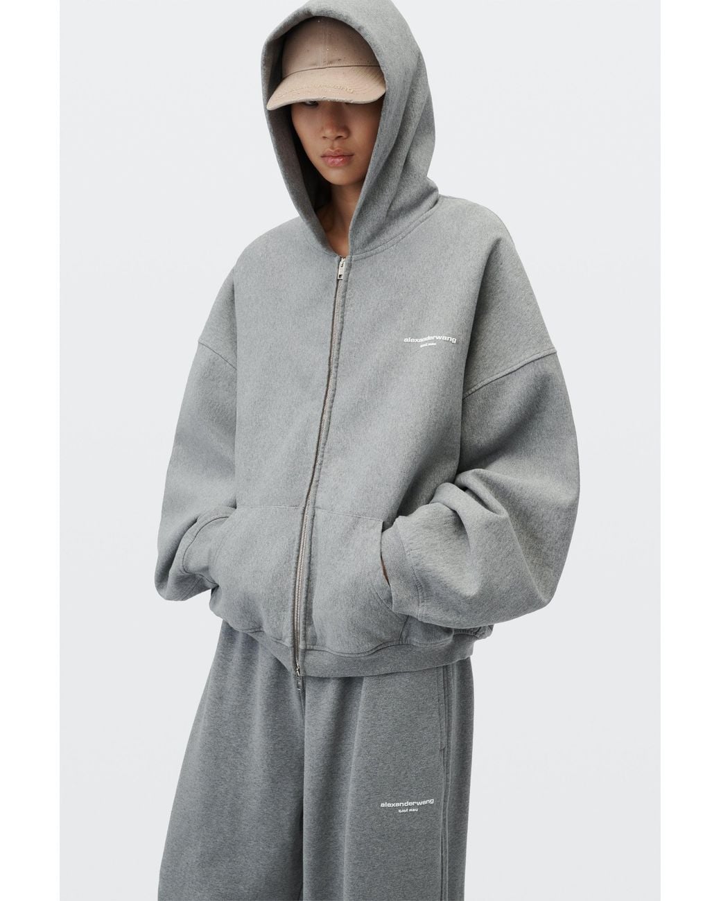 Alexander Wang Pink Logo Print Oversized Zip-Up Hoodie