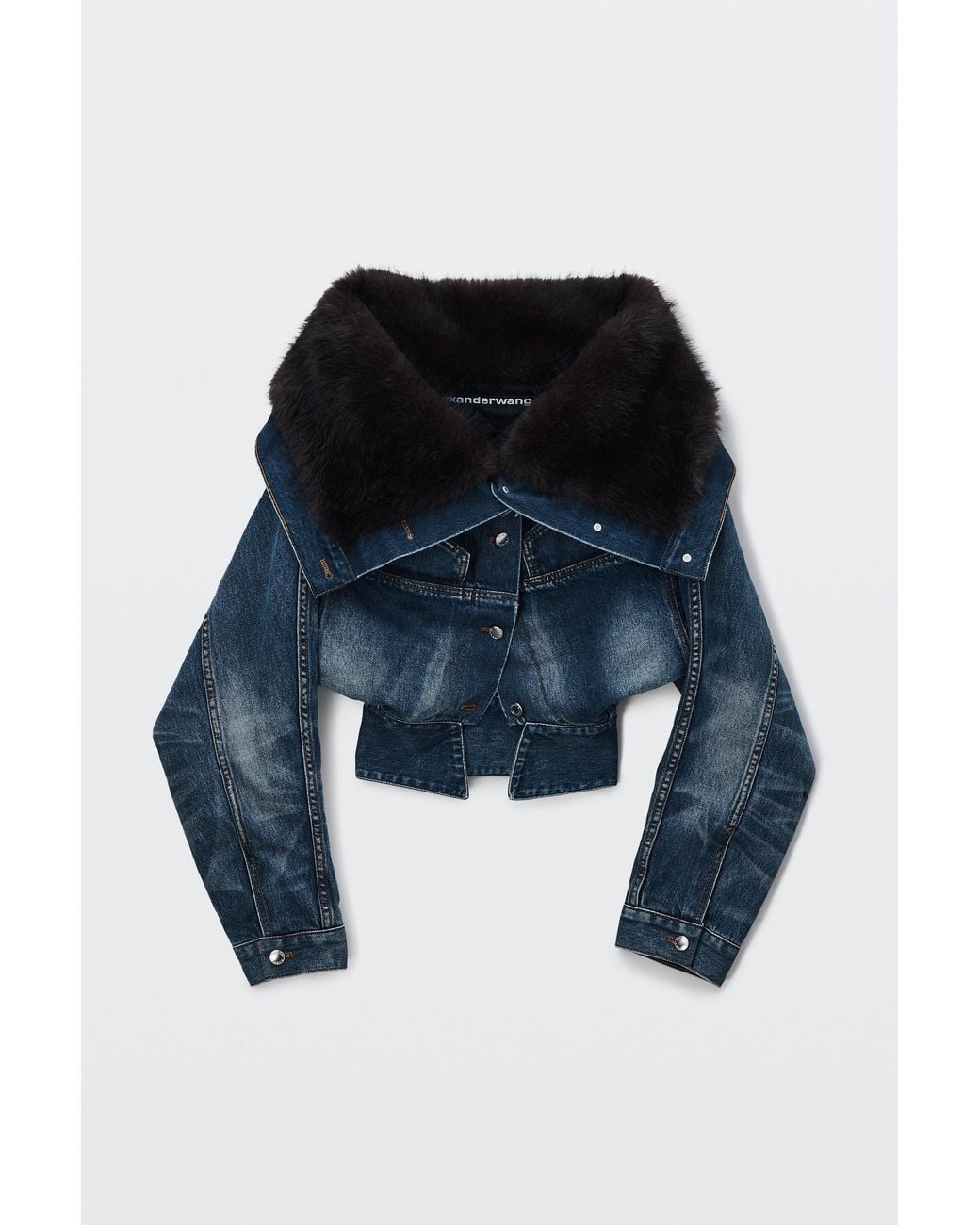 Alexander Wang Blue Fur Trimmed Upside Down Denim Jacket