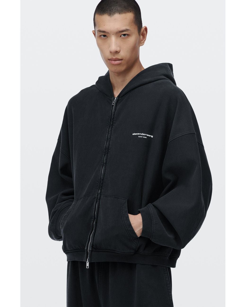 Alexander Wang Pink Logo Print Oversized Zip-Up Hoodie