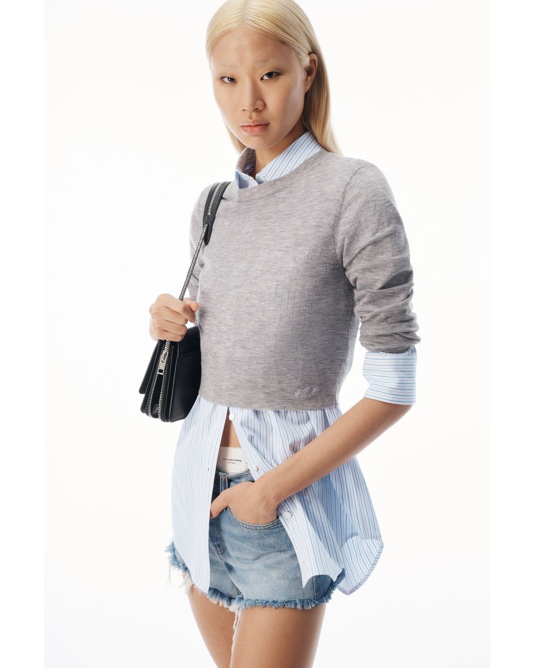 Alexander Wang White Sheer Crewneck Sweater Button Up