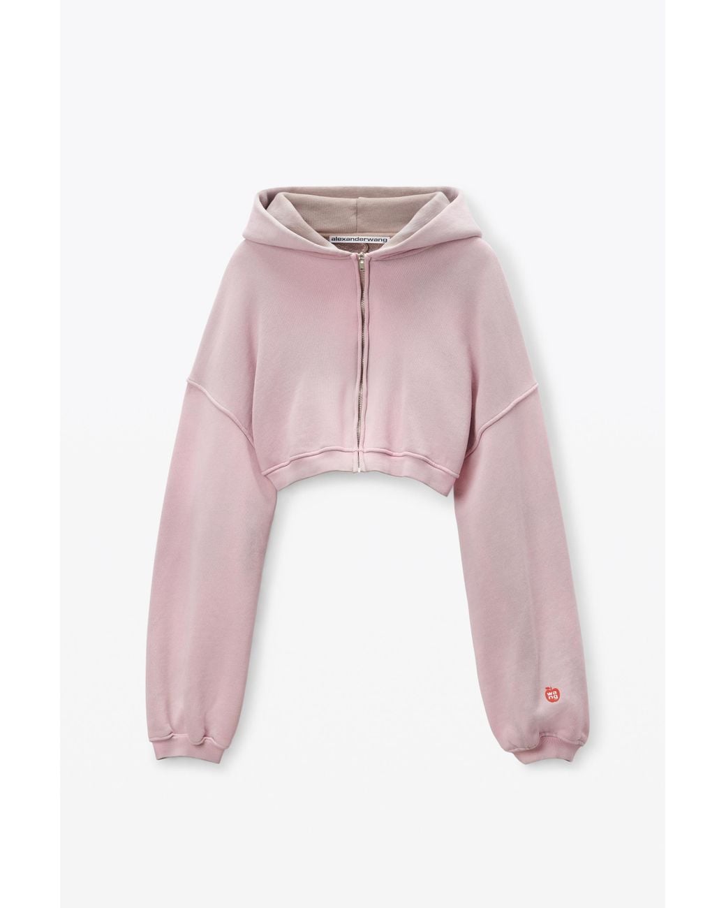 Alexander Wang Crop Zip Up Hoodie In Classic Terry in Pink | Lyst