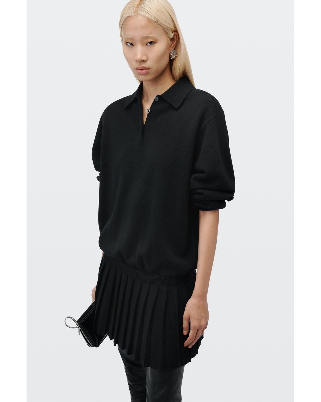 Alexander Wang Black Polo Dress With Heat Pressed Skirt