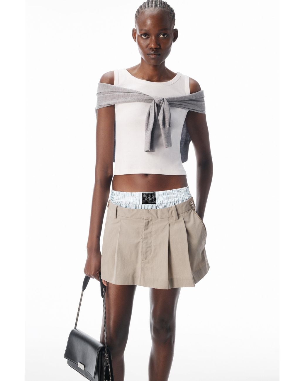 Alexander Wang Natural Pleated Mini Skort With Boxer Waistband And Zip Details