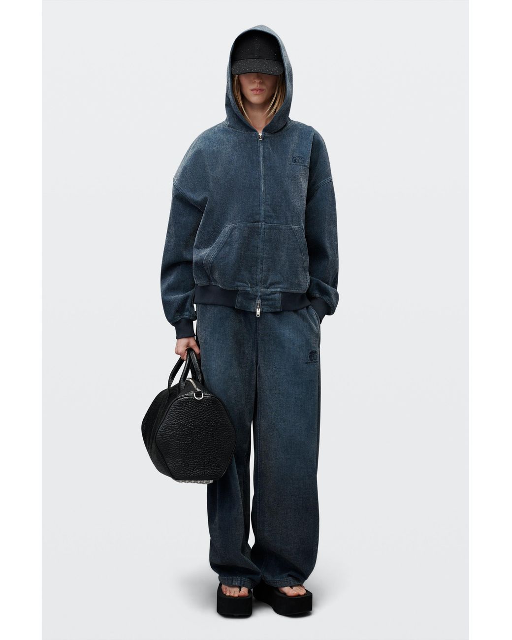 Alexander Wang Blue Brushed Denim Oversized Hoodie