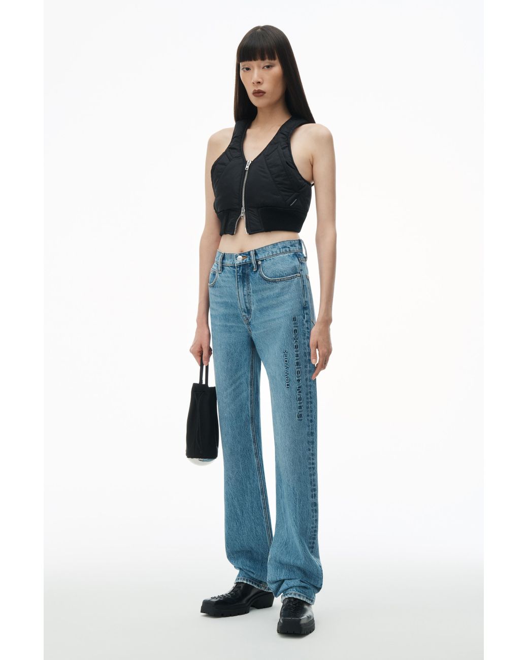 ウォッシュ加工【alexanderwang】mid rise straight jeans EZ MID-RISE STRAIGHT-LEG JEANS in VINTAGE MEDIUM INDIGO