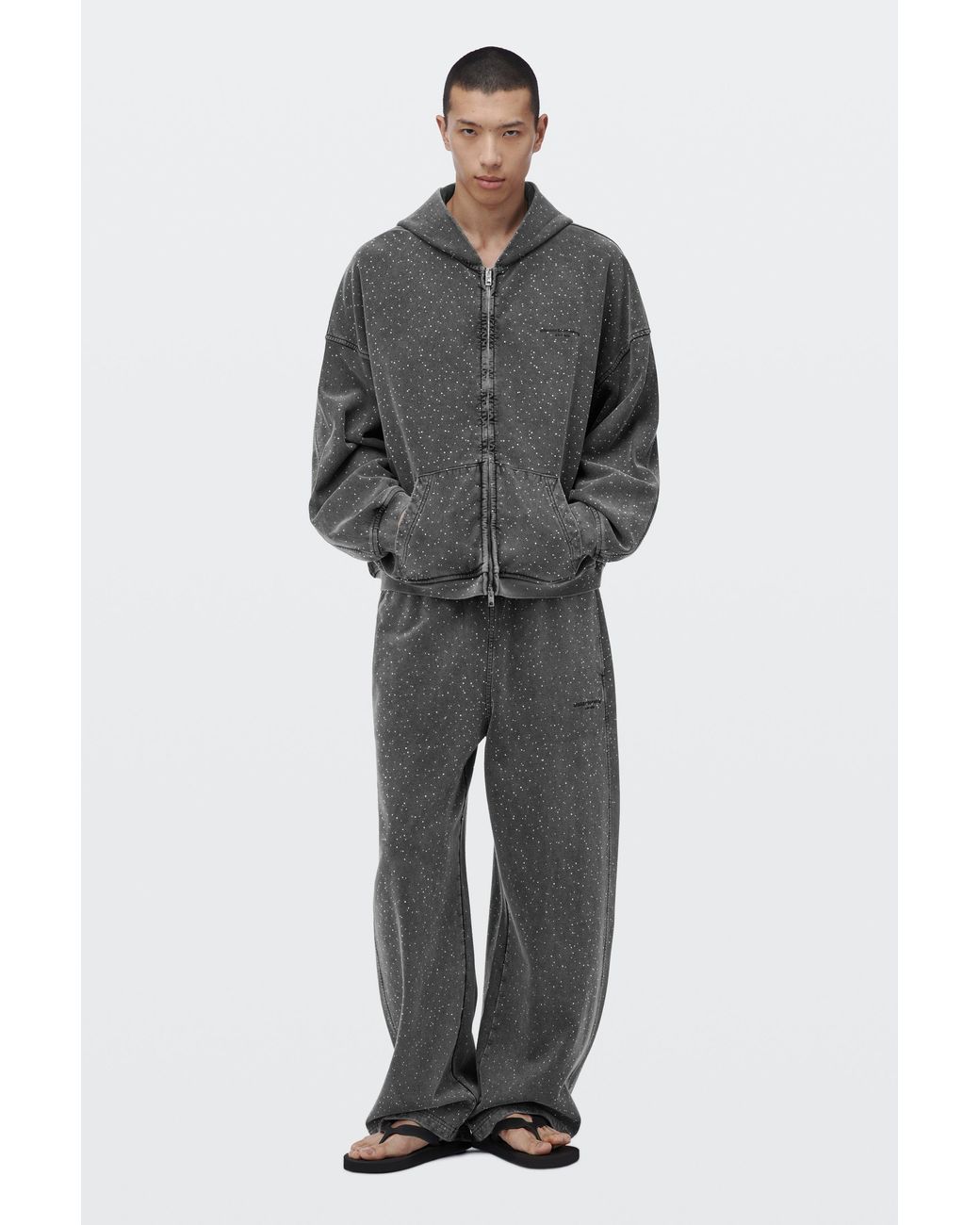 Alexander Wang White Crystal Hotfix Mid-Rise Oversized Sweatpant