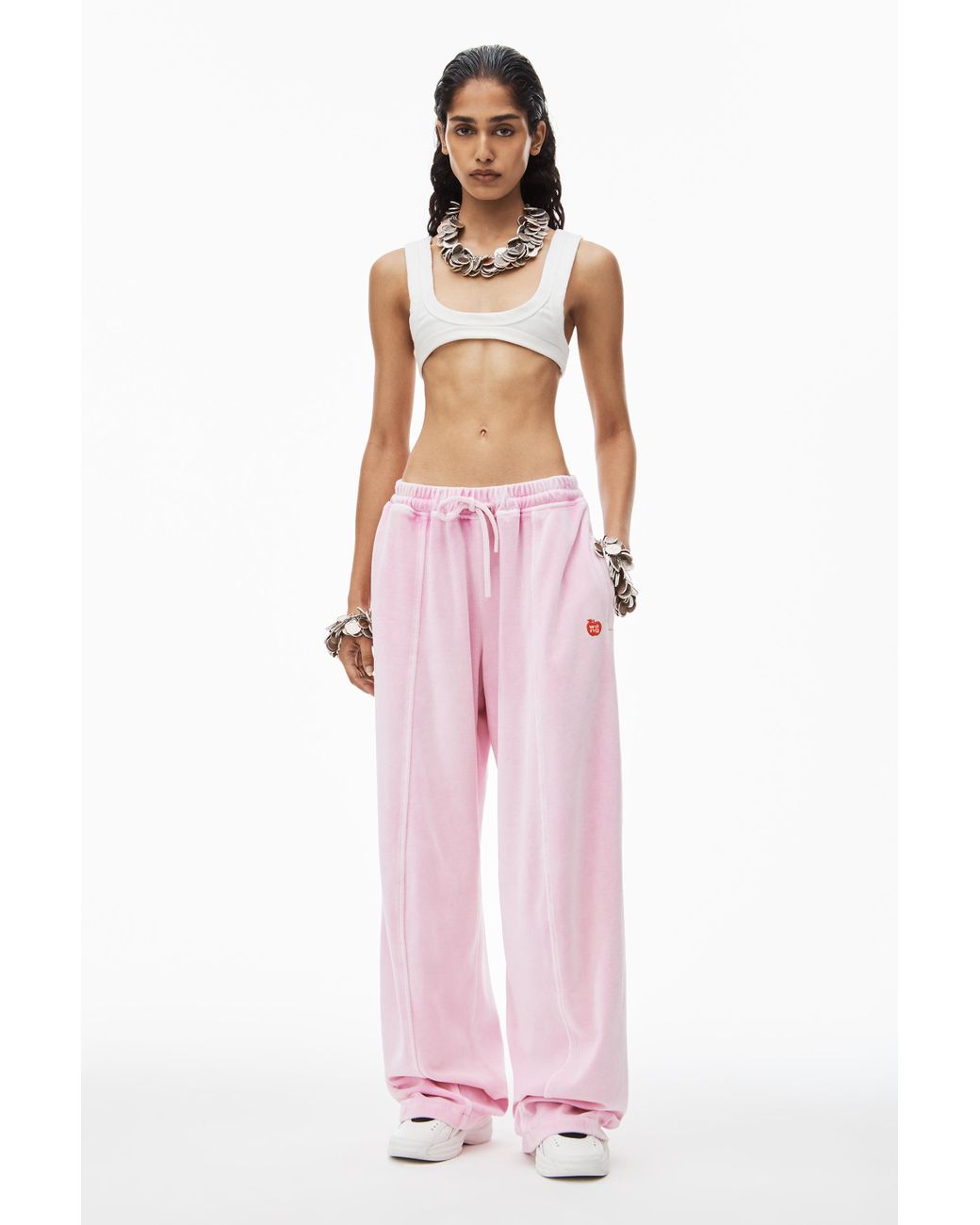 パンツ ALEXANDER WANG Women Straight Pants 4CC3244403 936C PINK Alexander Wang Velour Track Pants | Pink | FARFETCH JO