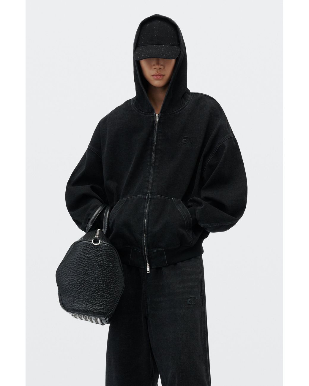 Alexander Wang Black Brushed Denim Oversized Hoodie