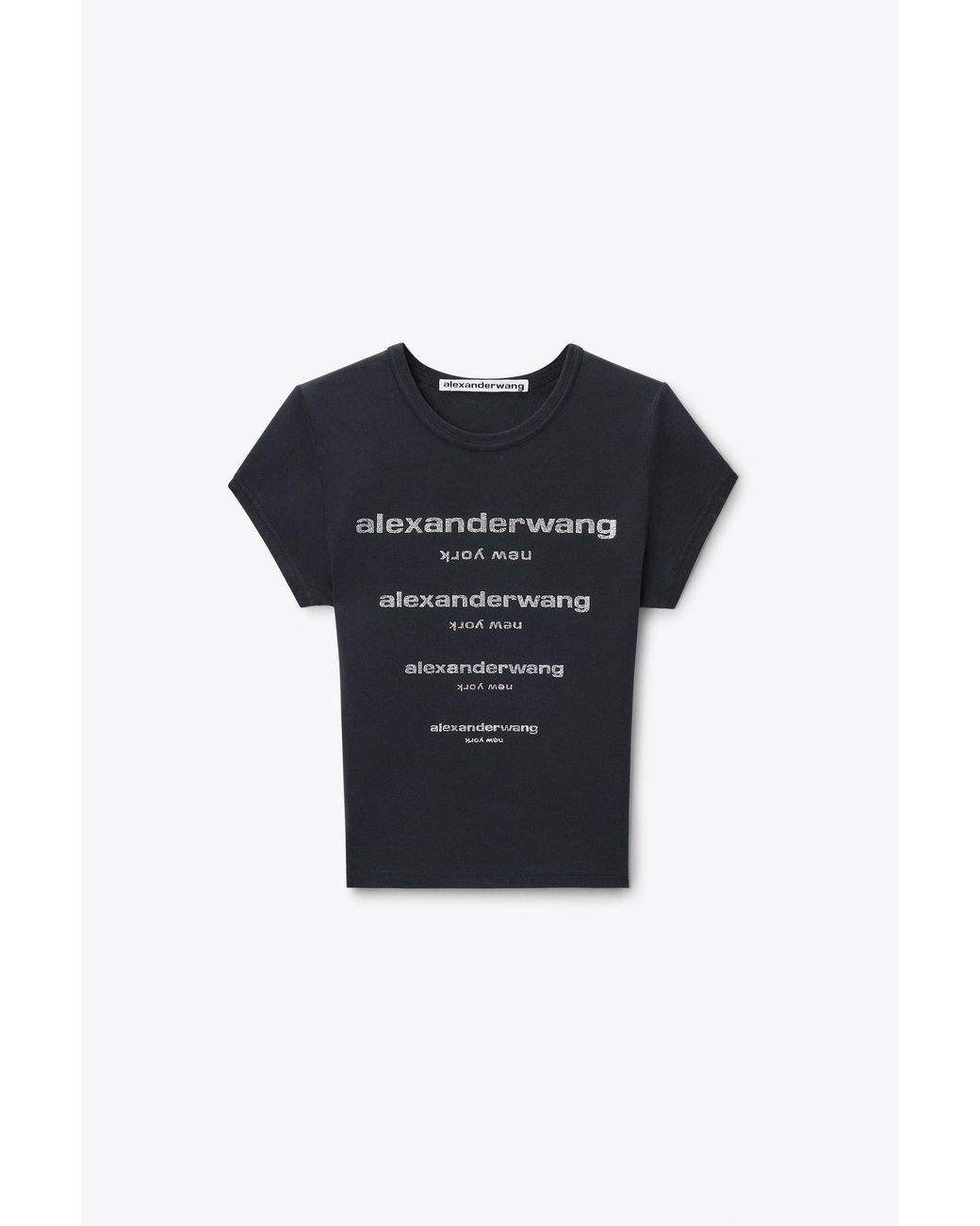 Alexander Wang White Crystal Hotfix Gradient Logo Fitted Tee