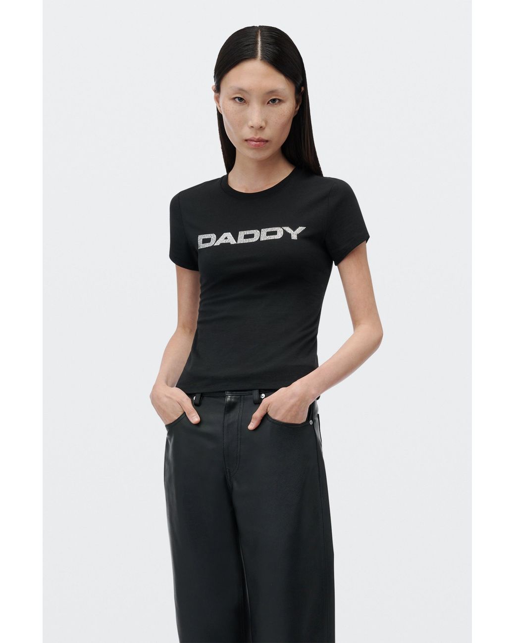 Alexander Wang Black Crystal Hotfix Graphic Fitted Tee