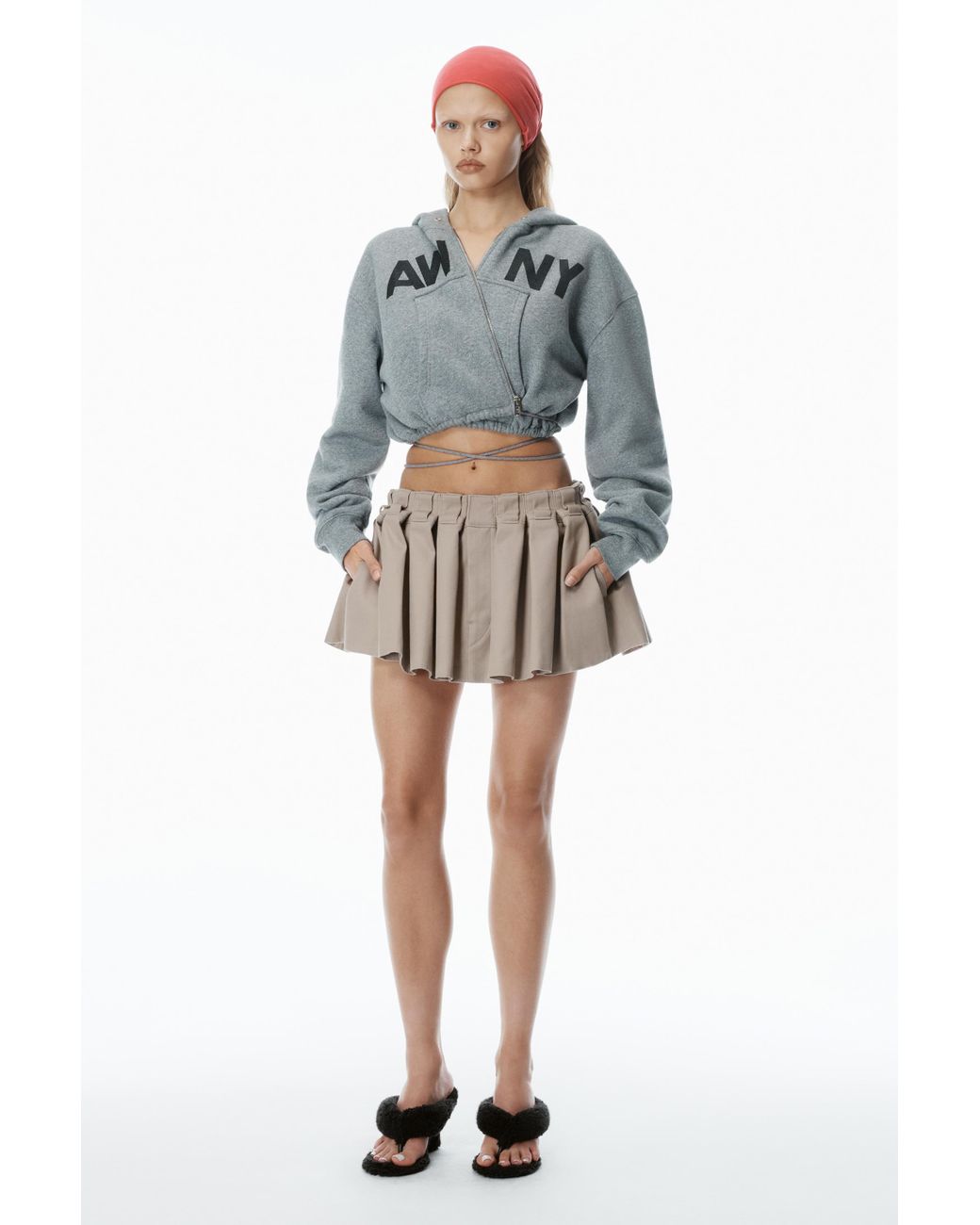 スカート andwang Kirakira box pleats mini skirt alexander-wang-KHAKI-Box-