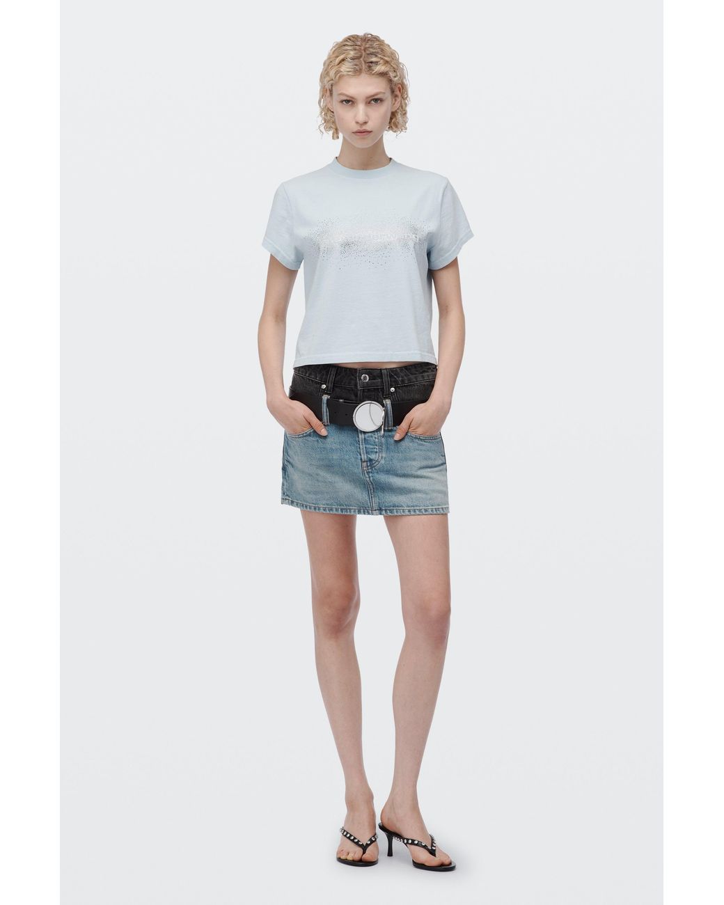 Alexander Wang White Crystal Hotfix Logo Shrunken Short Sleeve Tee