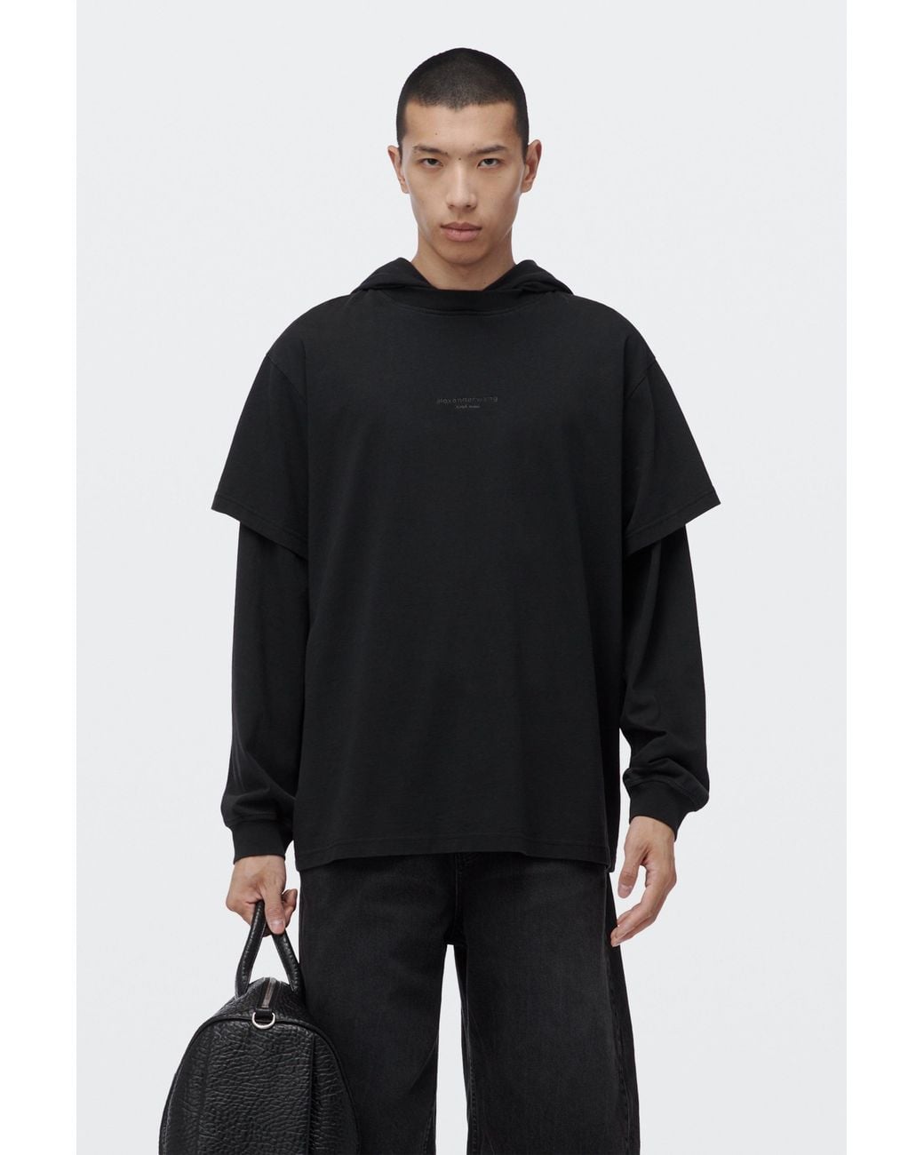 Alexander Wang Black Logo Print Pre-Styled Long Sleeve Hooded Tee