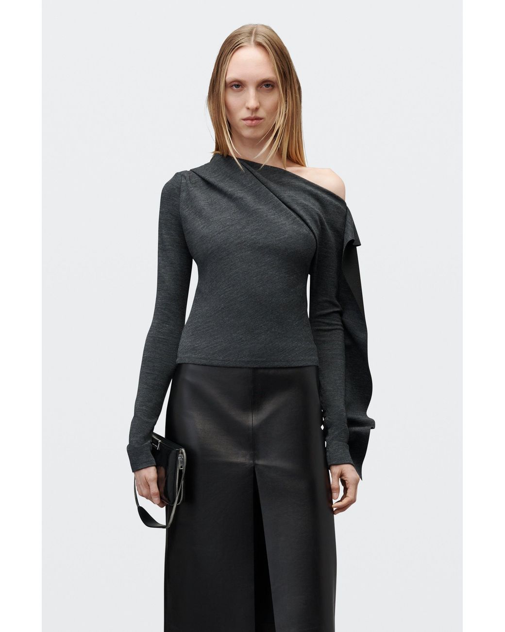 Alexander Wang Black Asymmetric Drape Top