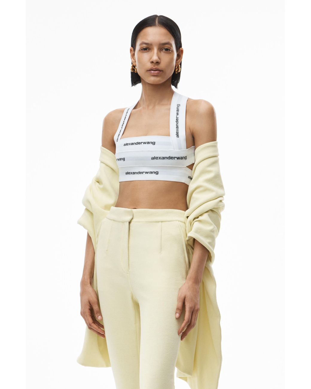 Alexander Wang Halter Top In Logo Elastic in White