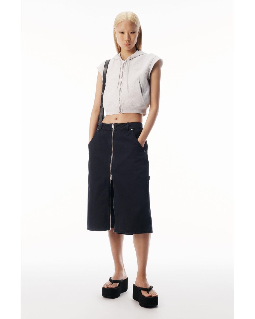 Alexander Wang Blue Midi Skort With Front Zip And Utility Details