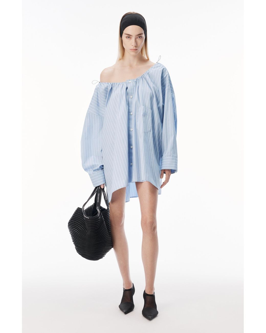 Alexander Wang Blue Bungee Scoop Neck Mini Shirt Dress