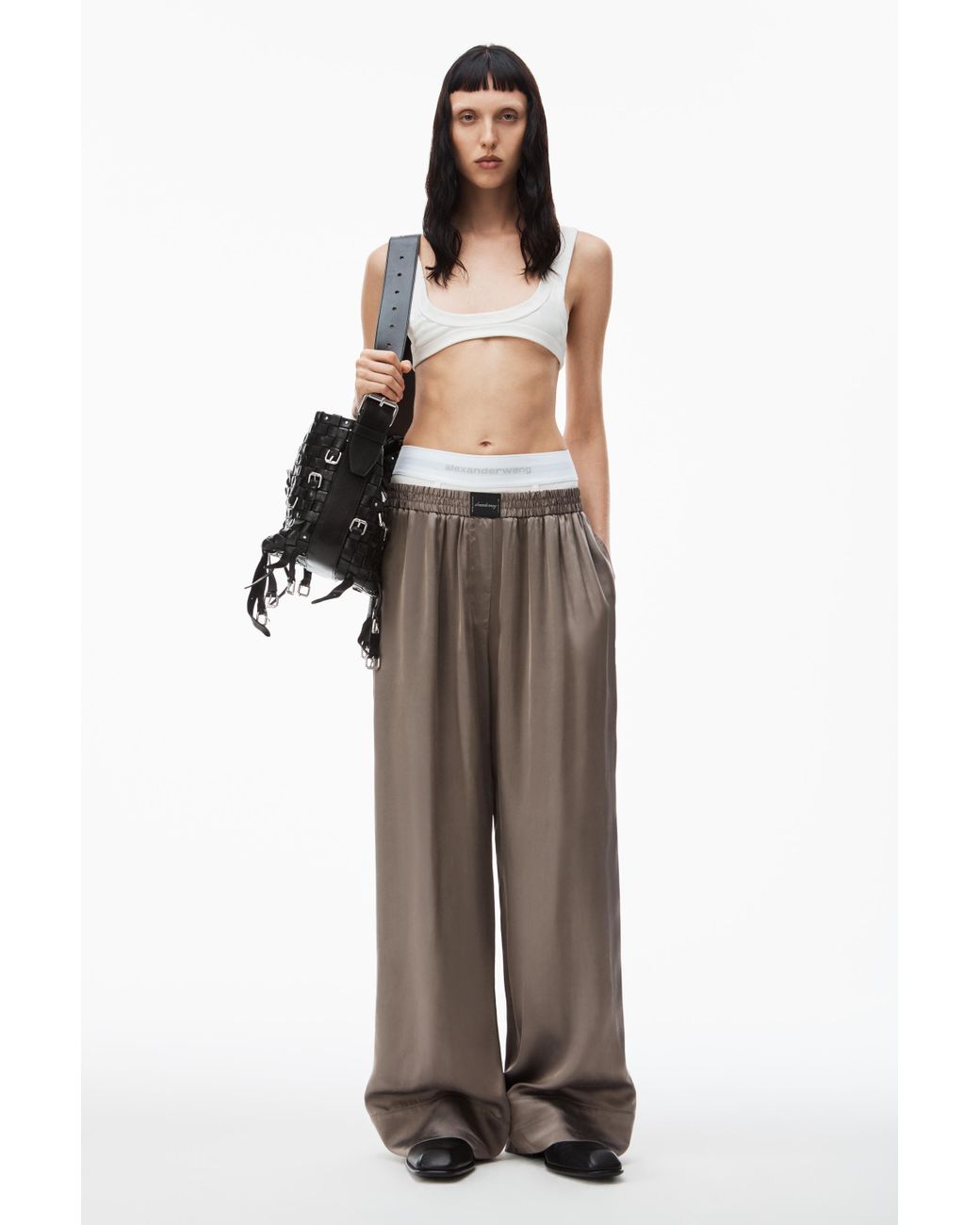 ボトムスその他 T by Alexander Wang PANTALONE CON BOXER CON LOGO Pre-Styled Boxer Pleated Trouser in BLACK | alexanderwang®